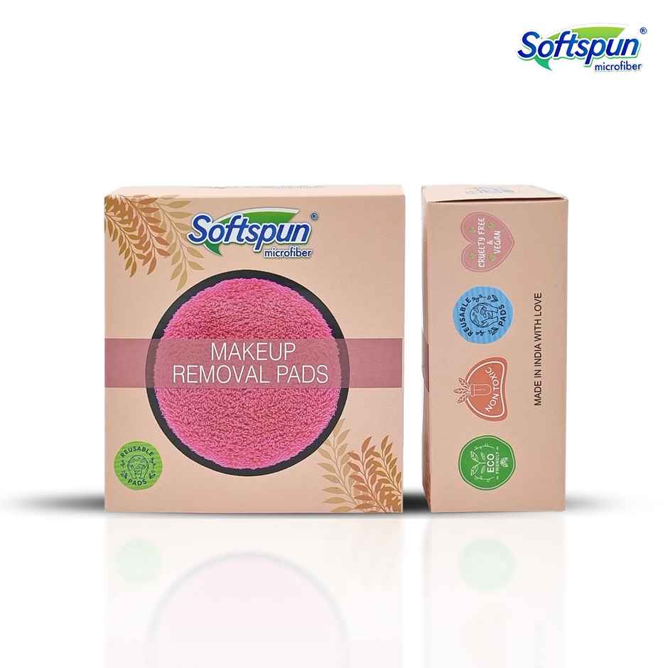 Softspun Microfiber Makeup Removal Pads (280 GSM, 4pcs, Small & Large, Pink & Grey)