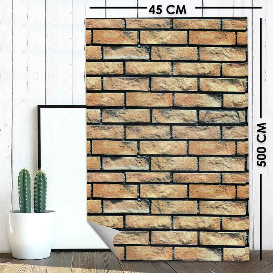 Wollzo Decorative Brown Brick Wallpaper (500 Cm X 45 Cm)