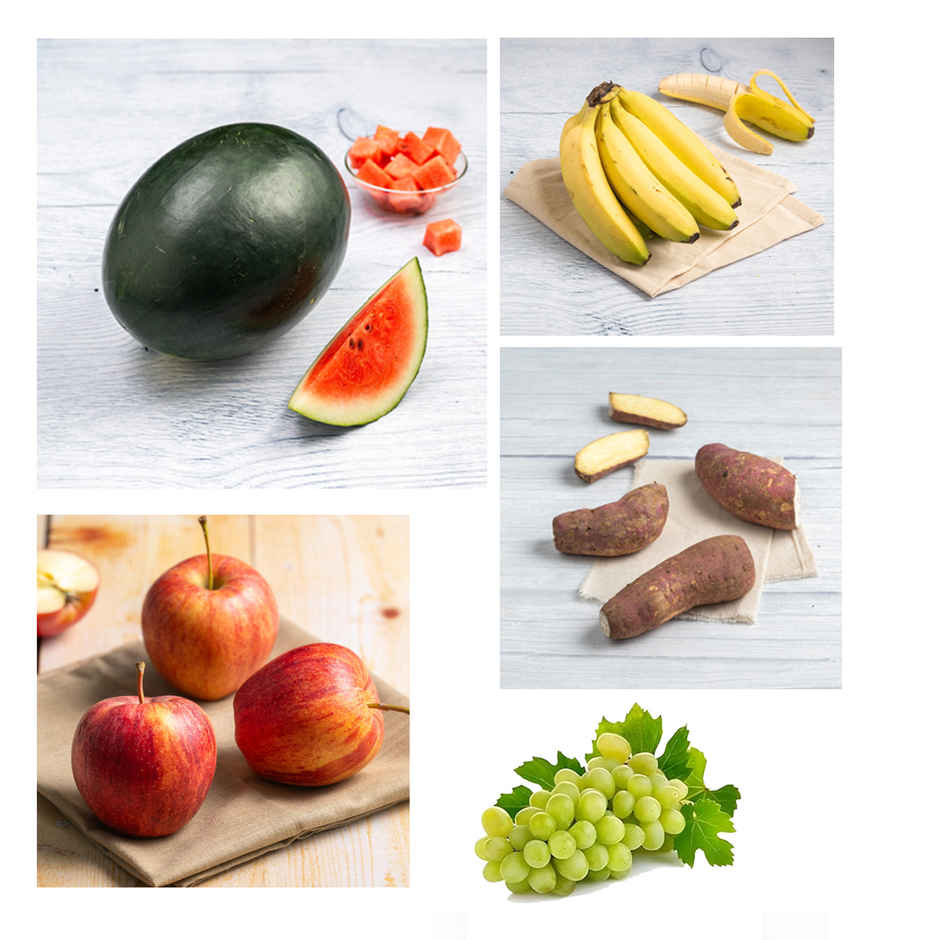 Banana (4pc) & Sweet Potato (500g) & Apple Royal Gala (2pc) & Grapes Green (500g) & Watermelon Kiran (1pc) Combo