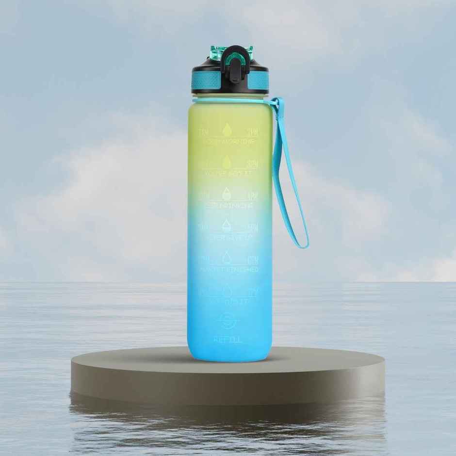 Solara Tritan Motivational Water Bottle for Travel, Office, School, Gym | Blue & Green | 1 L