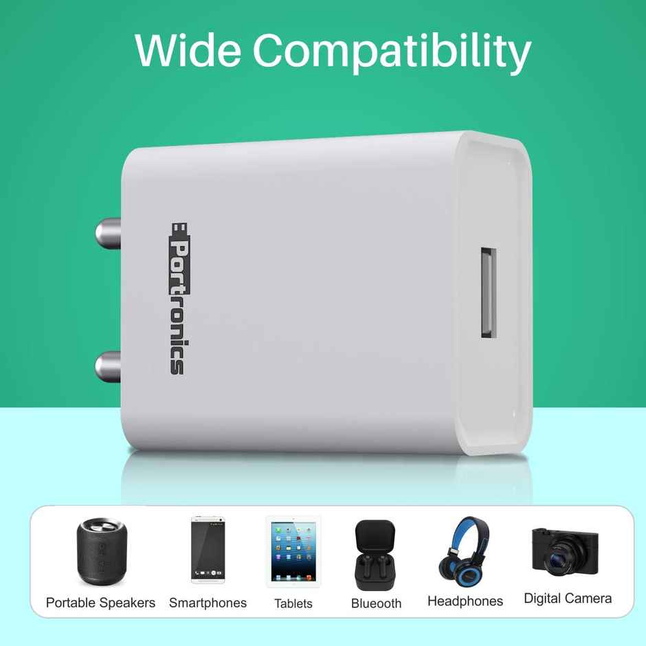 Portronics Adapto 62 POR 1062 USB Wall Adapter with 2.4A Fast Charging Single USB Port(White)