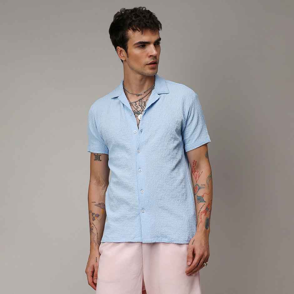 Campus Sutra Men's Creased Shirt | Blue - M