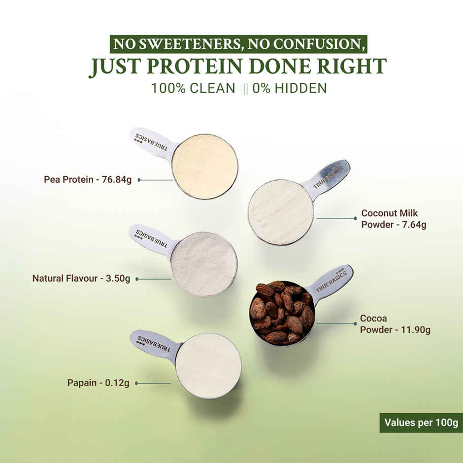 TrueBasics Clean Plant Protein Powder Pea Protein Isolate | Chocolate