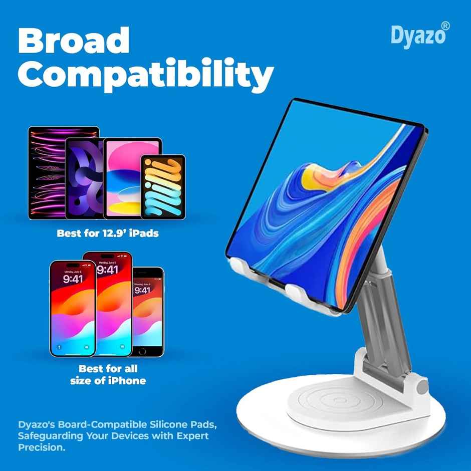 Dyazo Foldable Tablet Stand with 360 Rotation for iPad & Samsung Tabs - White