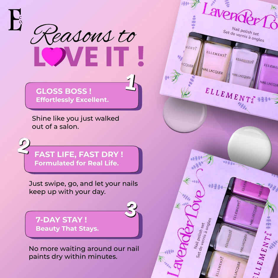 Ellement Co. Lavender Love Nail Polish Kit | Trendy Soft Pastel Shades | Glossy Finish | Quick Dry