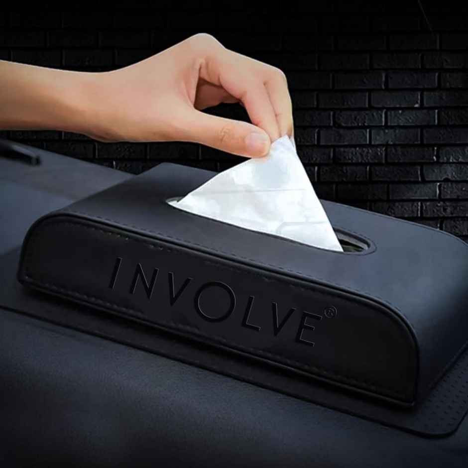Involve Leather Tissue Box - Black | Premium Car Tissue Holder