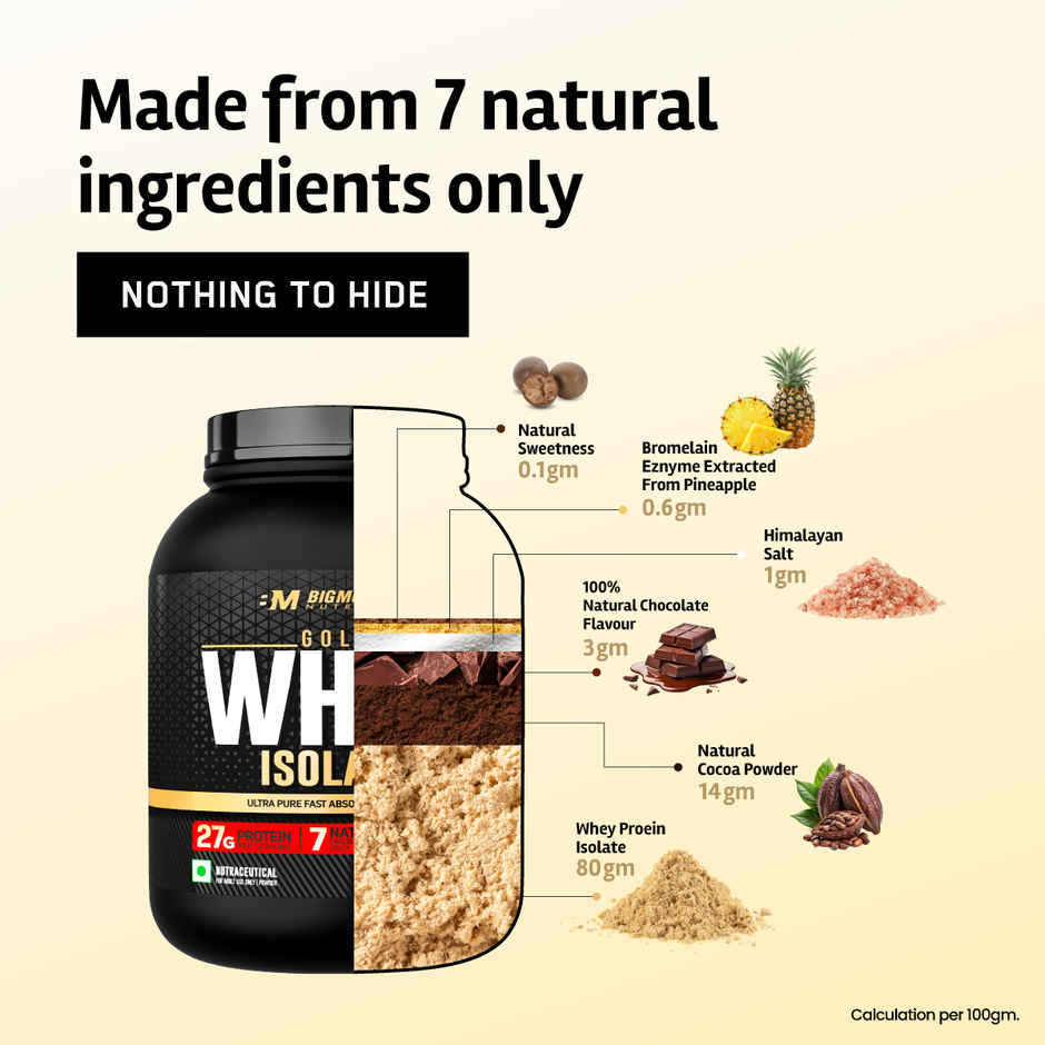 Big Muscles Nutrition Gold Whey Isolate 7 Natural Ingredients Zero Sugar | Dutch Chocolate
