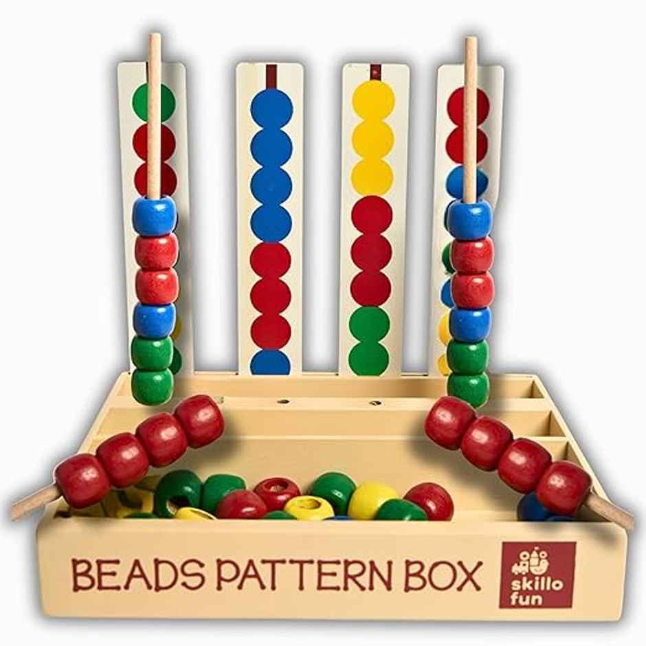 Skillofun Wooden Beads Pattern Box | Beads Kit for Kids | Fine Motor Skill Activity Toy