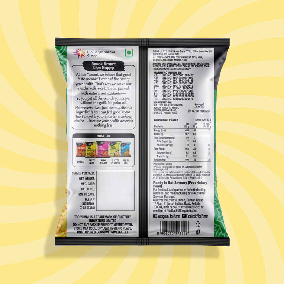 Too Yumm Moong Dal Namkeen, 35% Less Saturated Fats, No Palm Oil Healthy Munchies