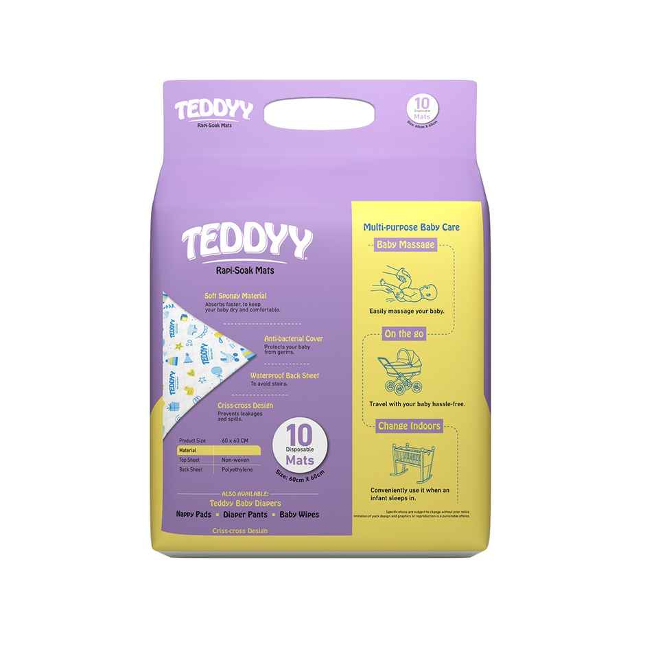 Teddyy Baby Disposable Rapi-Soak Mats Size - 60 x 60cm | Pack of 10