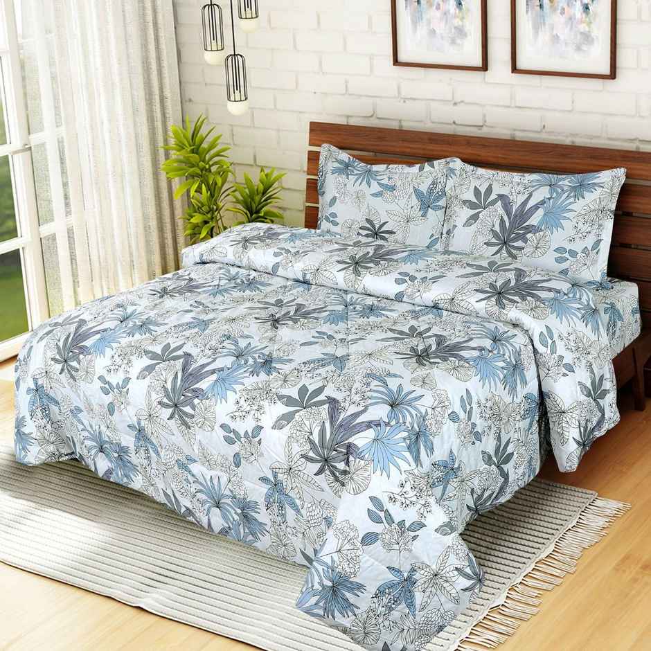 Dream Living California | 3 | 4 Pcs Comforter Set Printed Reversible Super Soft Satin Micropeach | Sky Blue