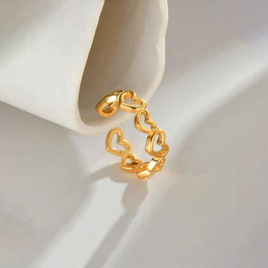 Label She Gold Plated Anti Tarnish Stainless Steel Heart Themed Adjustable Ring | LS-RNG-72172