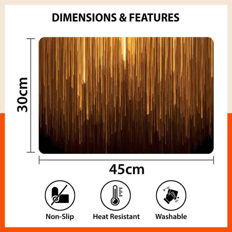 Bathla Table Placemats & Coasters Set of 6 | Washable, Water-Proof, Heat Resistant | Golden Rain