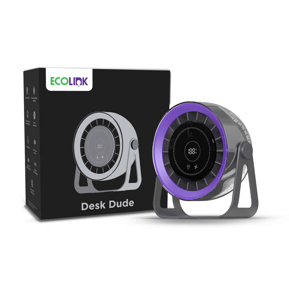 EcoLink Desk Dude Table Fan (Grey Purple) | USB Rechargeable