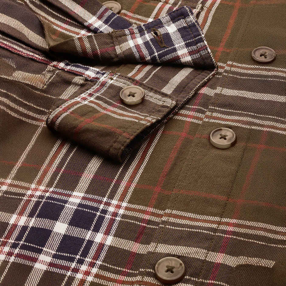 The Indian Garage Co Men's Regular Fit Checked Street Shirt | Olive - M