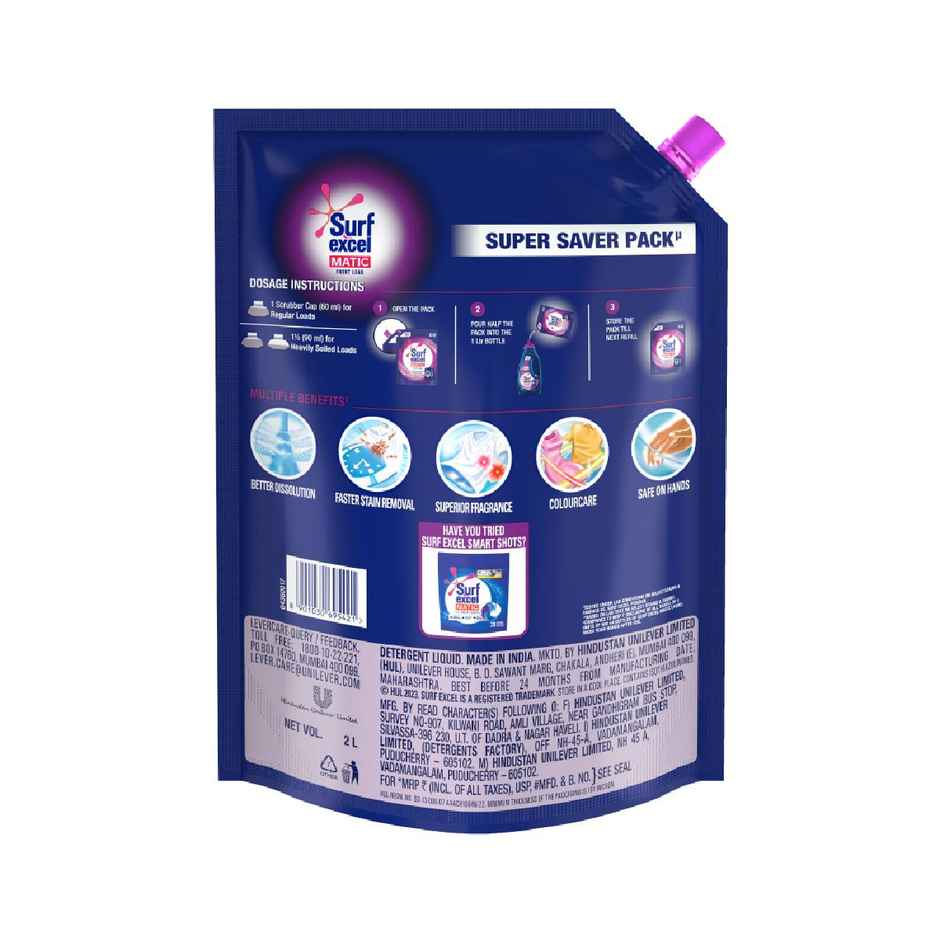 Surf Excel Matic Front Load Detergent Liquid Refill | Tough Dried Stain Removal