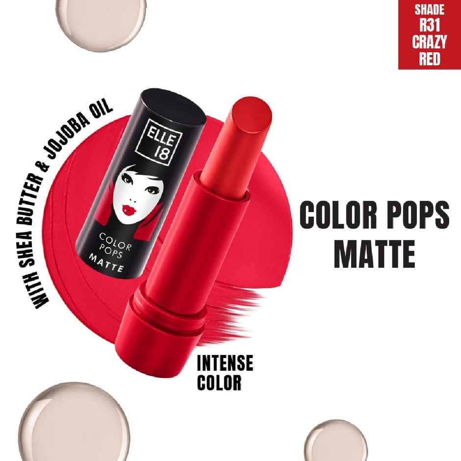 Elle 18 Color Pop Matte Lipstick | Quick Drying | Highly Pigmented | with Vitamin E | Crazy Red