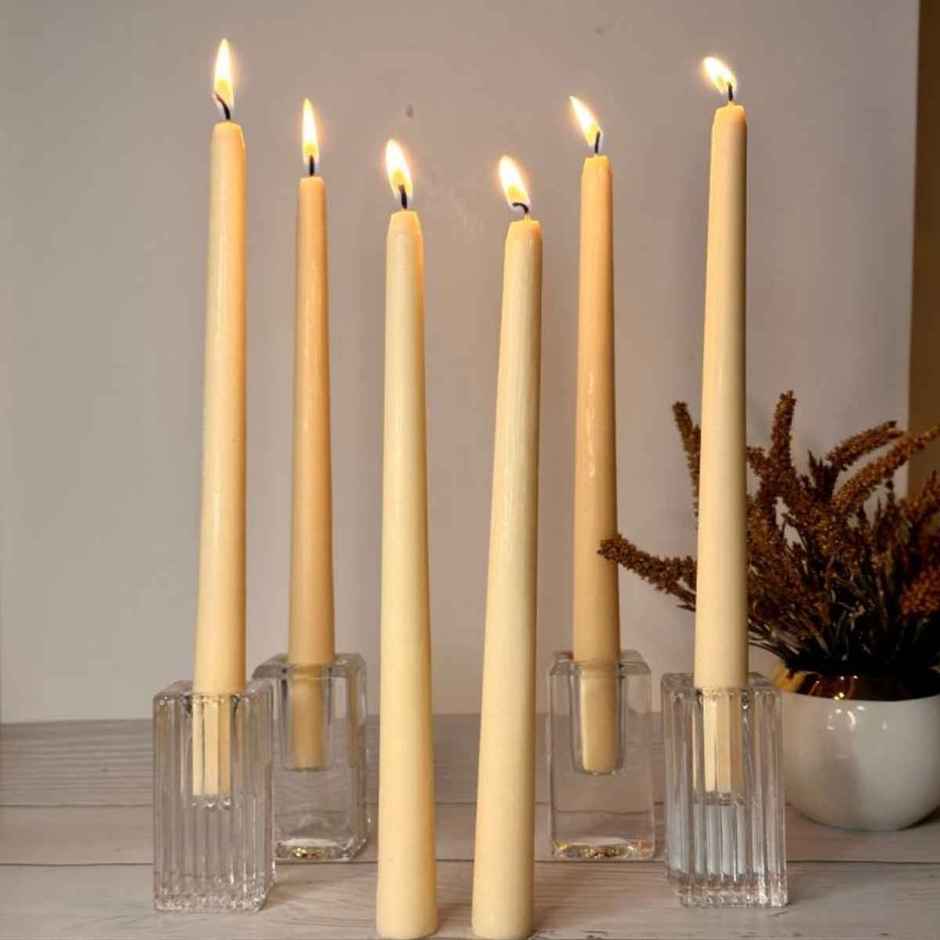 EKAM Scented Taper Candles (6 pcs) Gift Pack | Cedar & Mahogany | 52 g | 6 H Burn | Table Decor