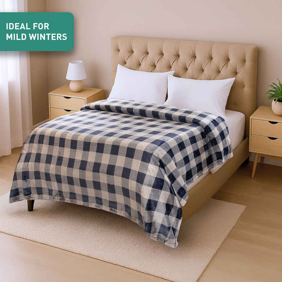 Home Elegance by myTrident Double AC Blanket | Mild Weather Flannel Checkers