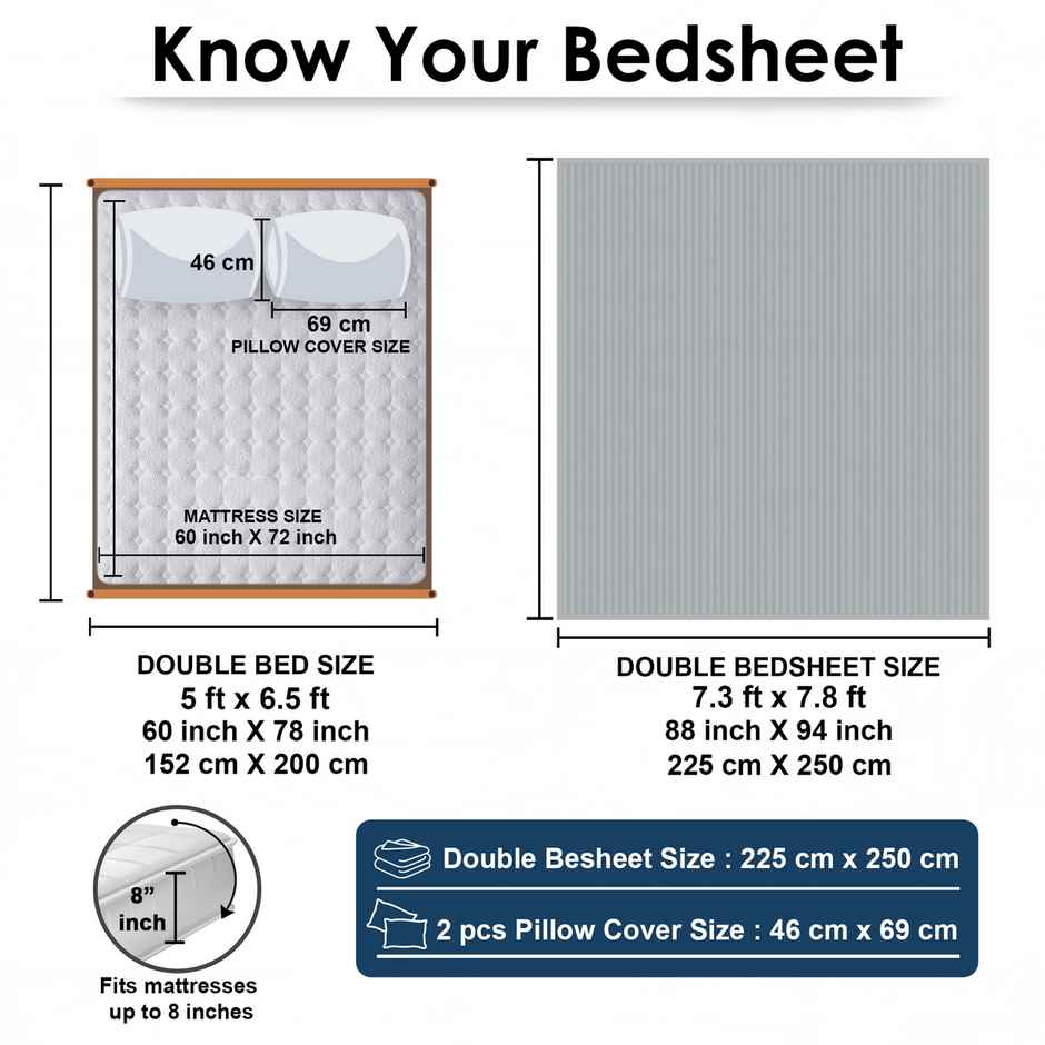 Story@Home 300 TC Dark Grey Stripes Microfiber Double Size bedsheet with 2 Pillow Covers