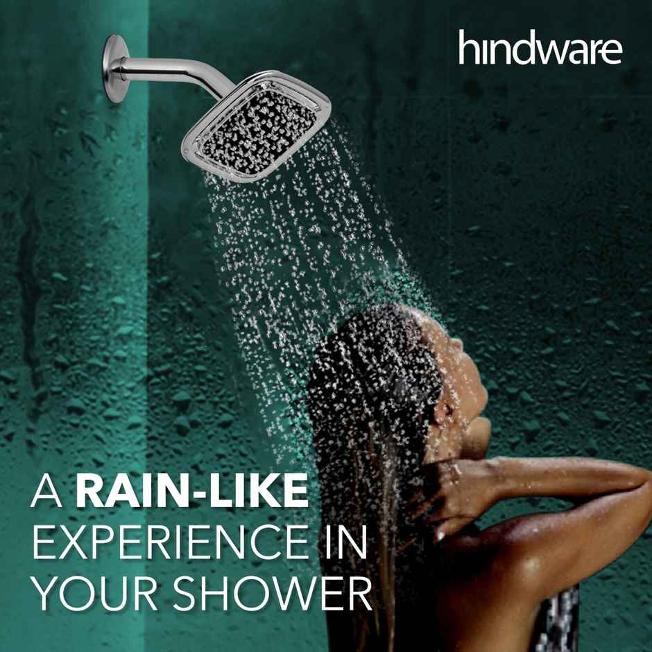 Hindware 100 mm ABS Easy Clean Rain Shower with 225 mm Arm - Square with Grey Finish