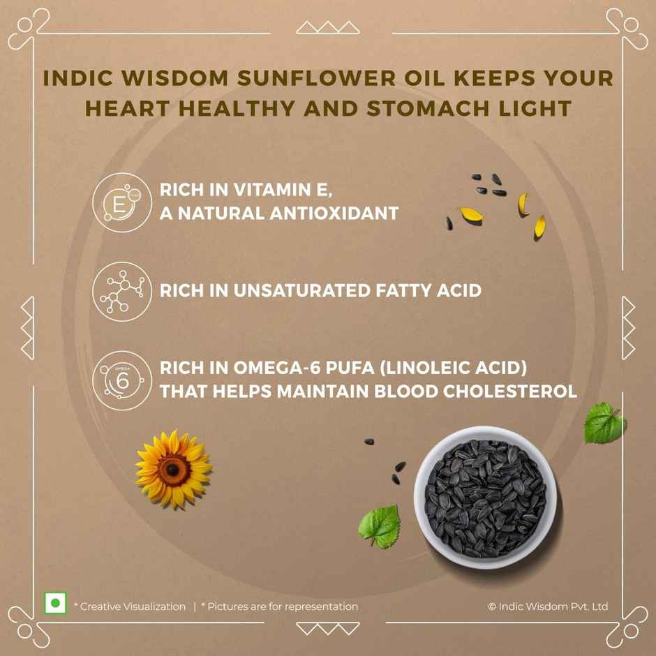 Indic Wisdom Sunflower Wood Pressed Oil | Cold Pressed | Extracted On Wooden Churner