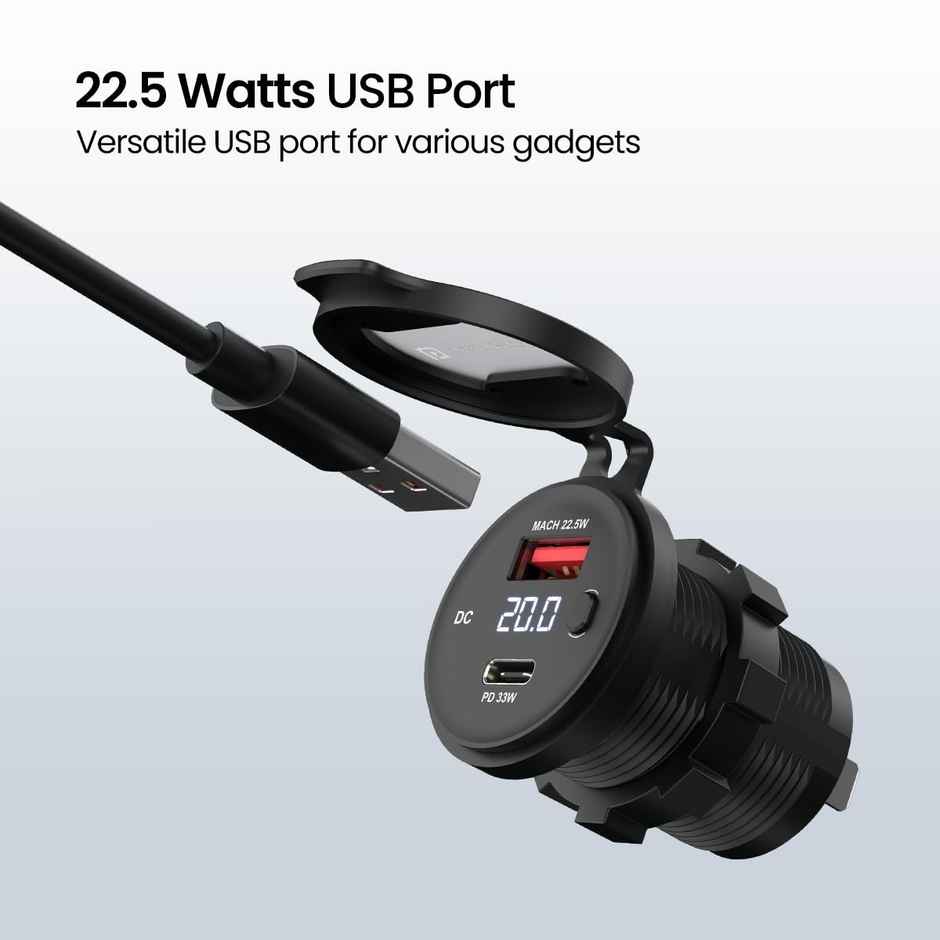 Portronics Spark 51W Two-Wheeler Charger | 33W Type-C Power Delivery, 18W USB Fast Charging, Dual Output