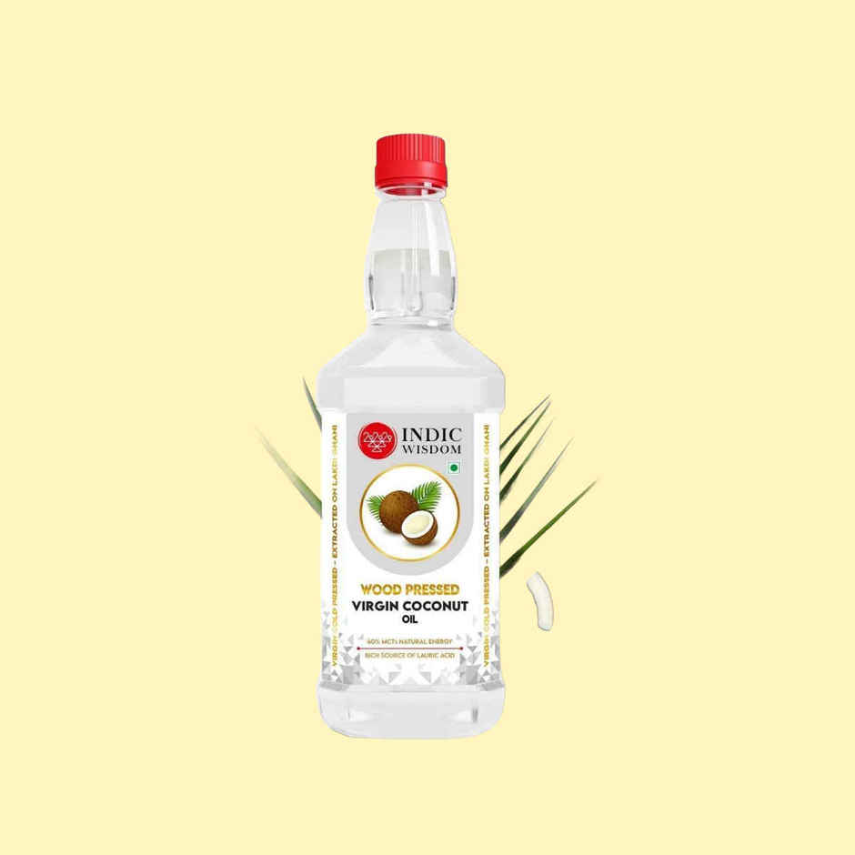 Indic Wisdom Coconut Wood Pressed Oil (Nariyal Oil) | Bottle | Cold Pressed - Extracted On Wooden Churner