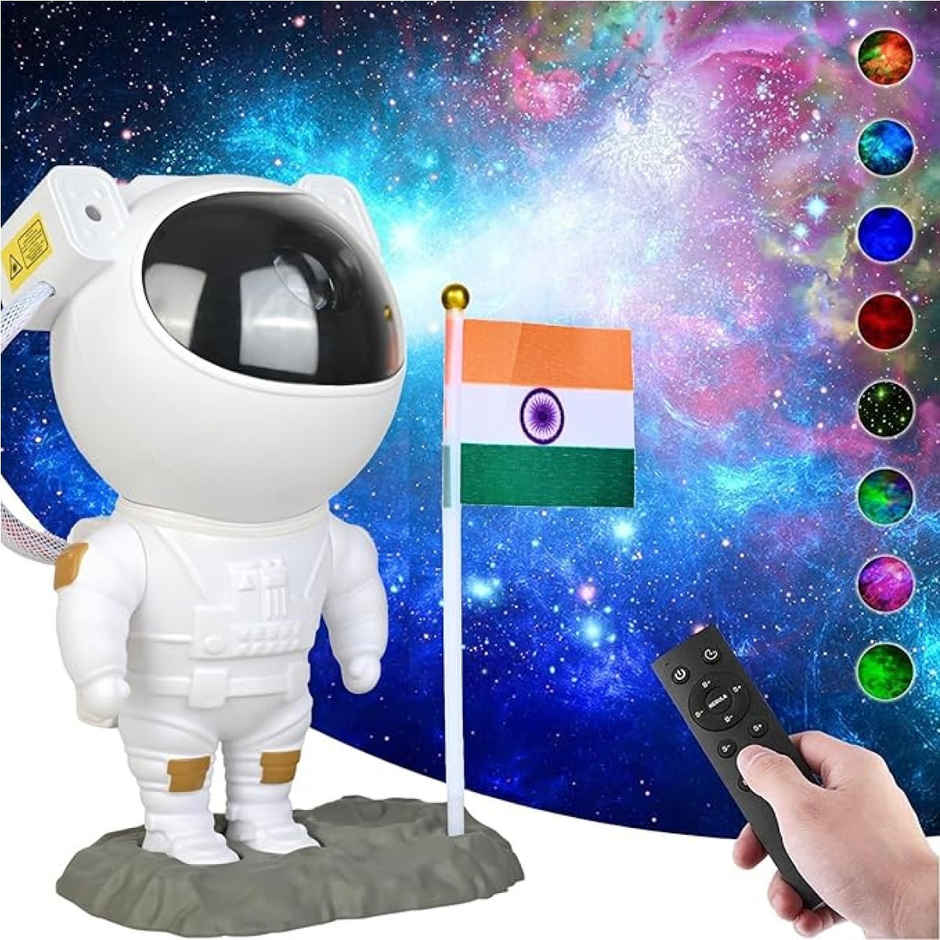 Desidiya Astronaut Galaxy Projector Starry Nebula Night Light With Remote & Flag