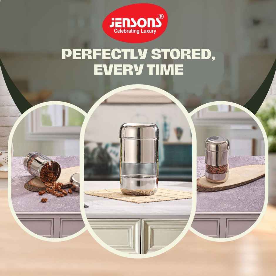 Jensons Stainless Steel Capsule Window Canister 12 cm