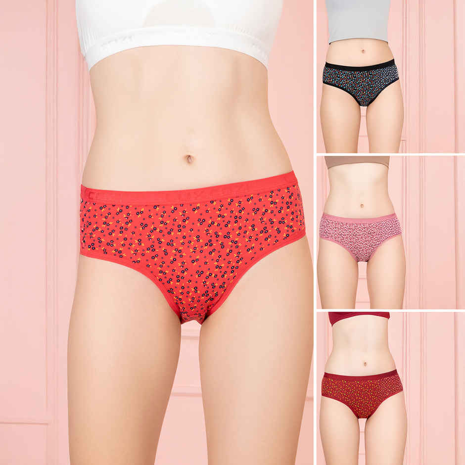 Lux Cozi Her Pure Cotton Hipster Printed Panty | Multicolor | Size-95 | Pack Of 4