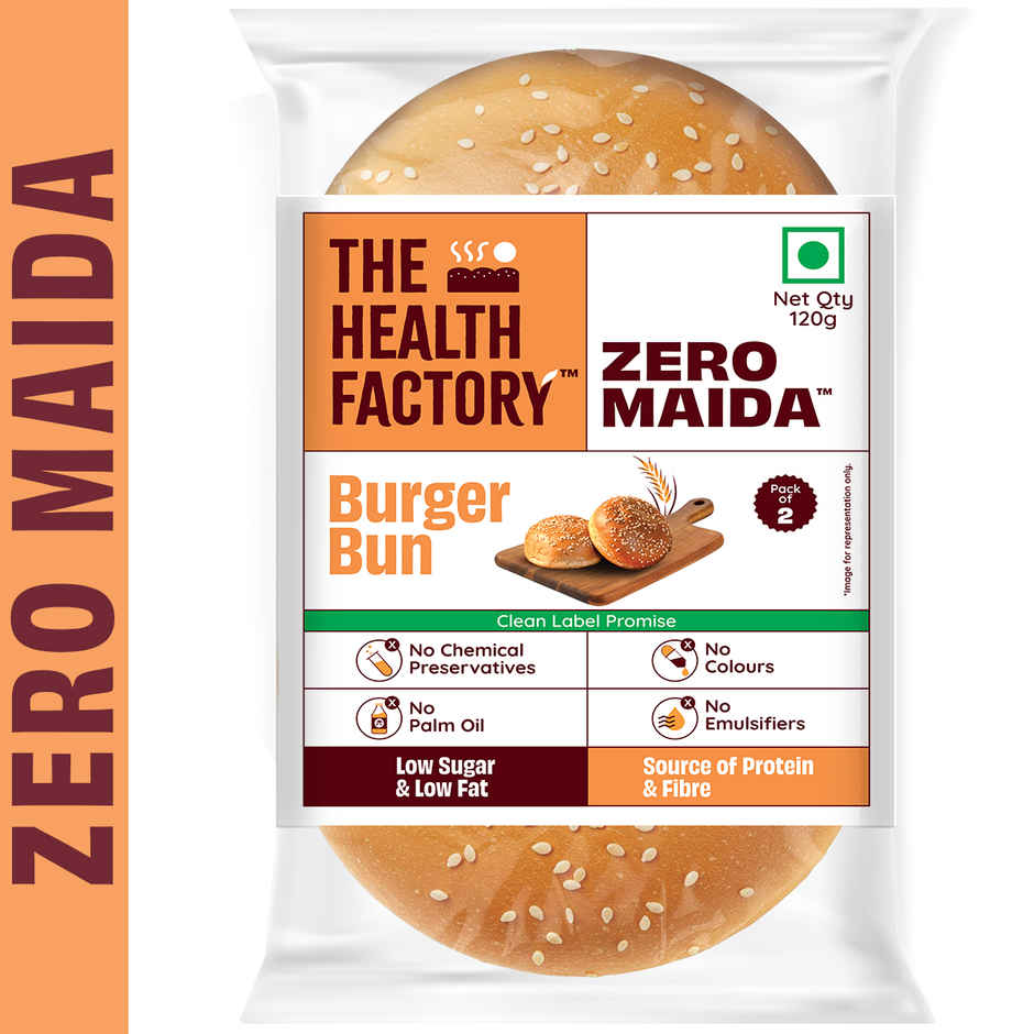 The Health Factory Zero Maida Burger Bun | Clean Label - Not Brown