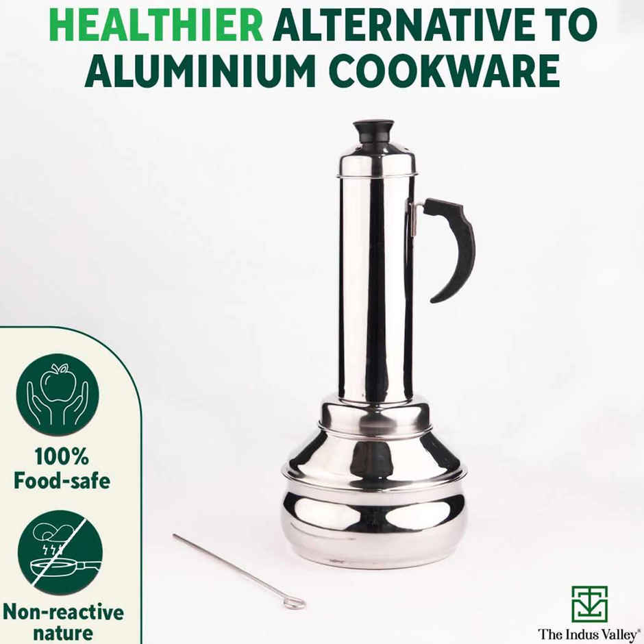 The Indus Valley Stainless Steel Puttu Maker With Bakelite Handle | 1.3 L | 0.46Kg Gas & Induction