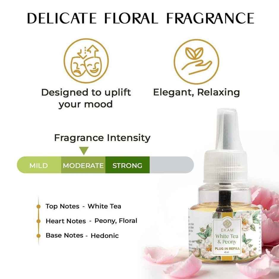 EKAM Tea & Peony Scent Plug-In Air Freshener Refill (45ml)| Lasts up to 125 Days / 4 hours a day