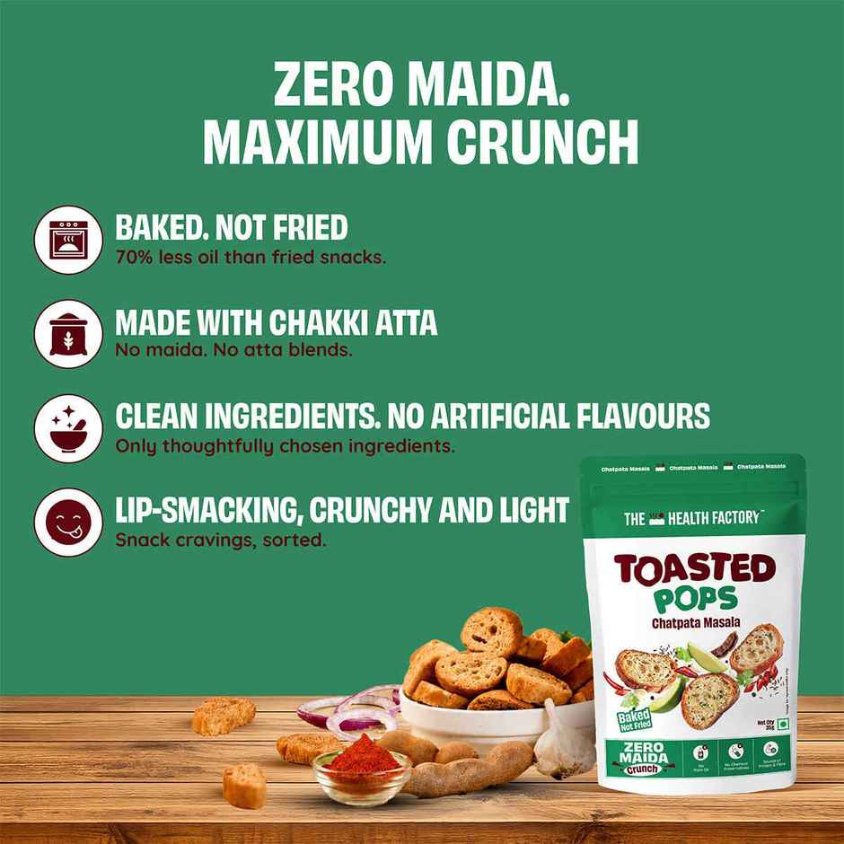 The Health Factory Toasted Pops Chatpata Masala | Zero Maida | Baked Snack