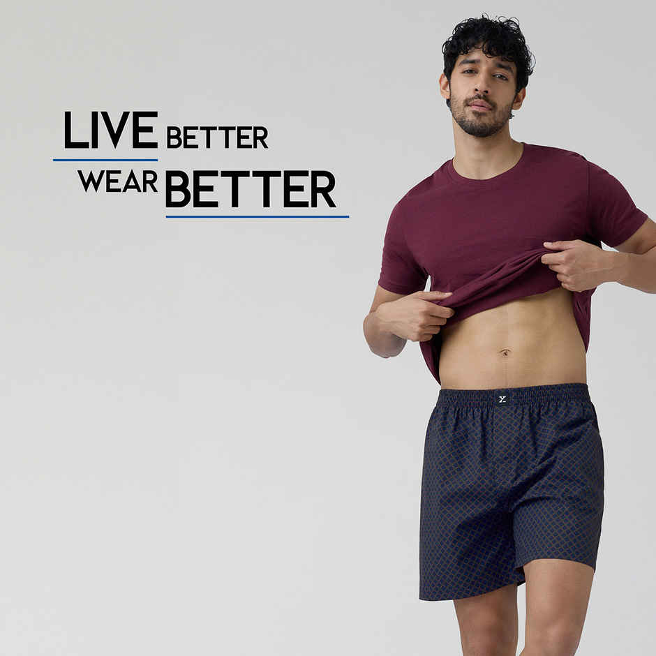 XYXX Men's Cotton Printed Boxer Shorts with Side Pockets, Blue Circle| XL