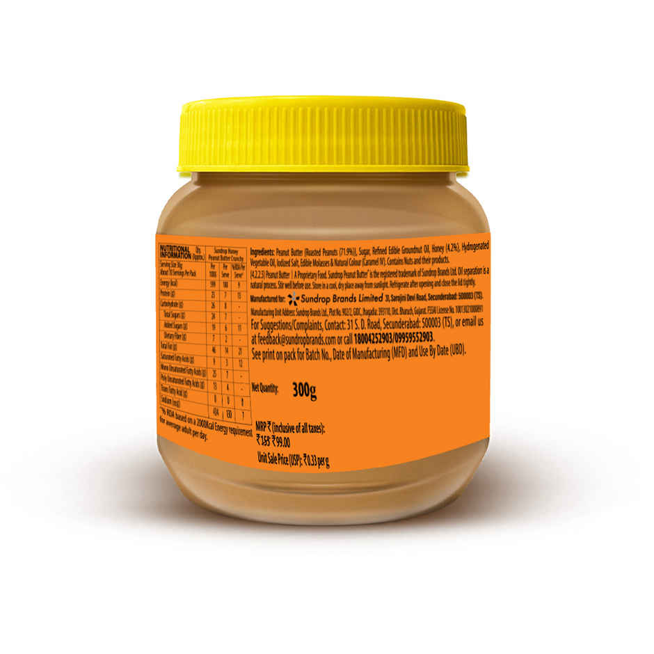 Sundrop Peanut Butter with Honey | Crunchy | 23% Protein |Premium Roasted Peanuts|No Preservatives