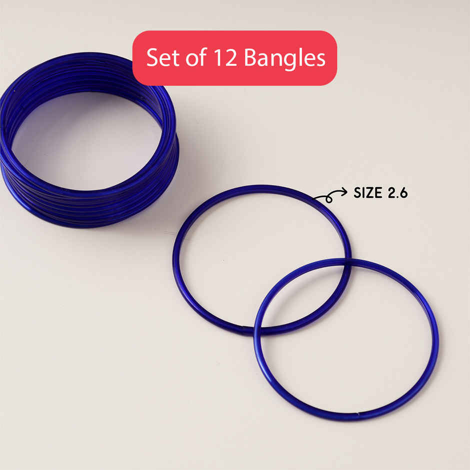 Vibrant Glass Bangles | Traditional Festival Jewellery | Blue | Pack Of 12 | Size 2.6 | Oye Happy