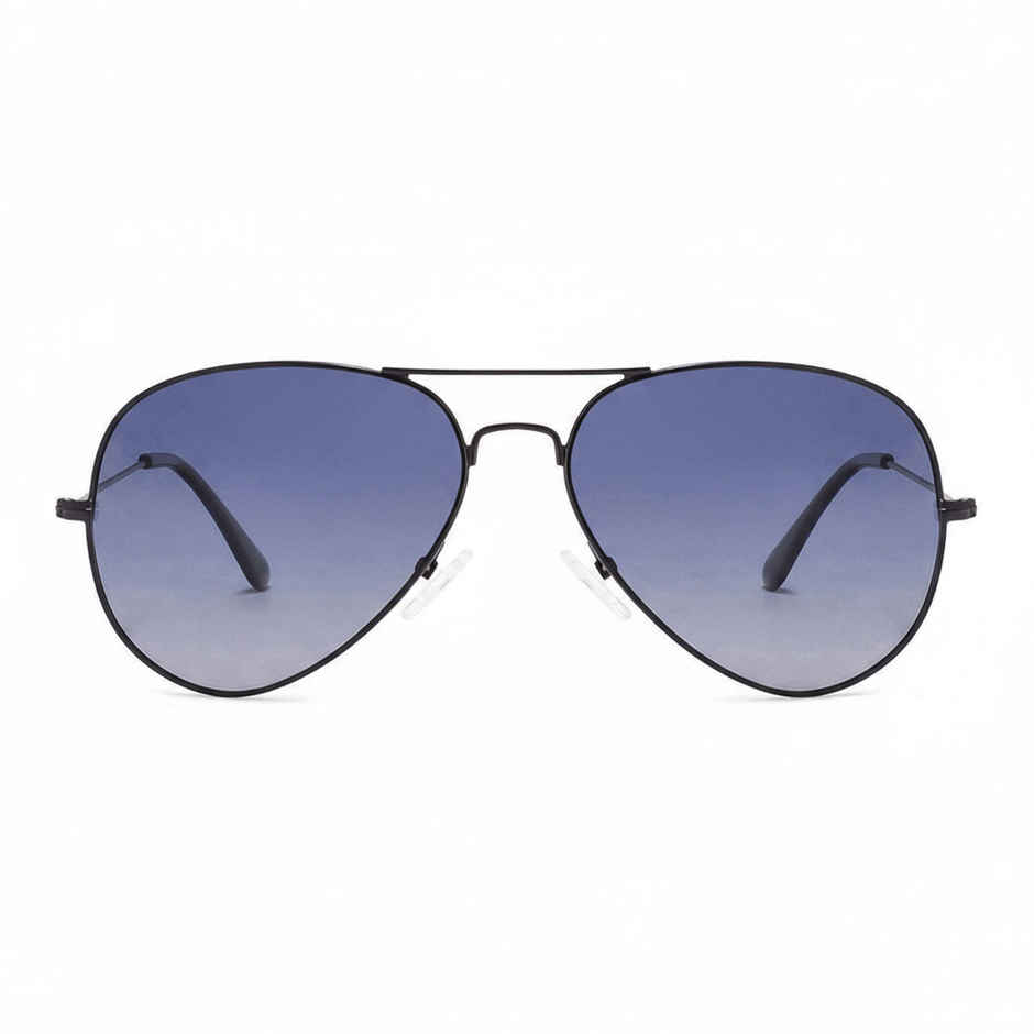 Vincent Chase By Lenskart Unisex Solid Stainless Steel Aviator Sunglasses | Black and Blue - M