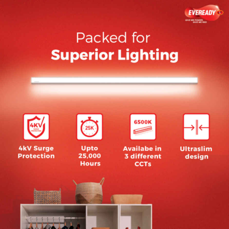 Eveready 20W Ultraslim LED Batten, Cool Day Light | 6500K, Stylish, Durable Lighting Solution