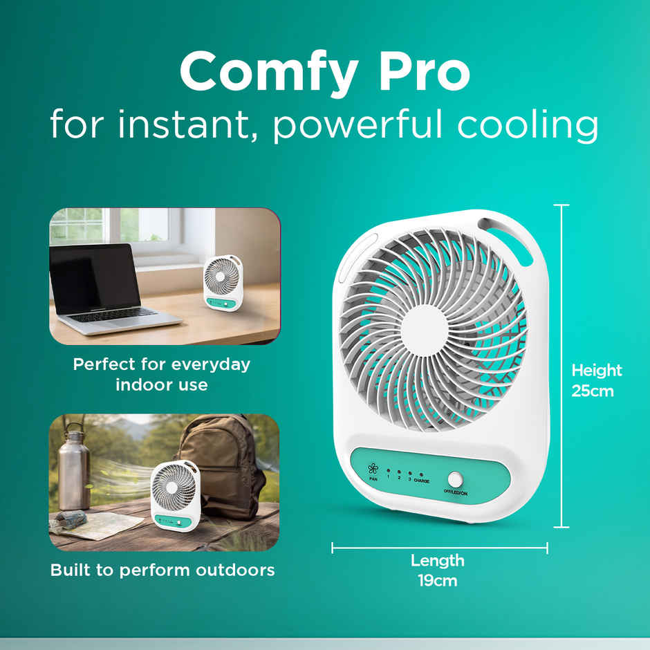 EcoLink Comfy Pro Desk Fan (White Grey) | USB Rechargeable
