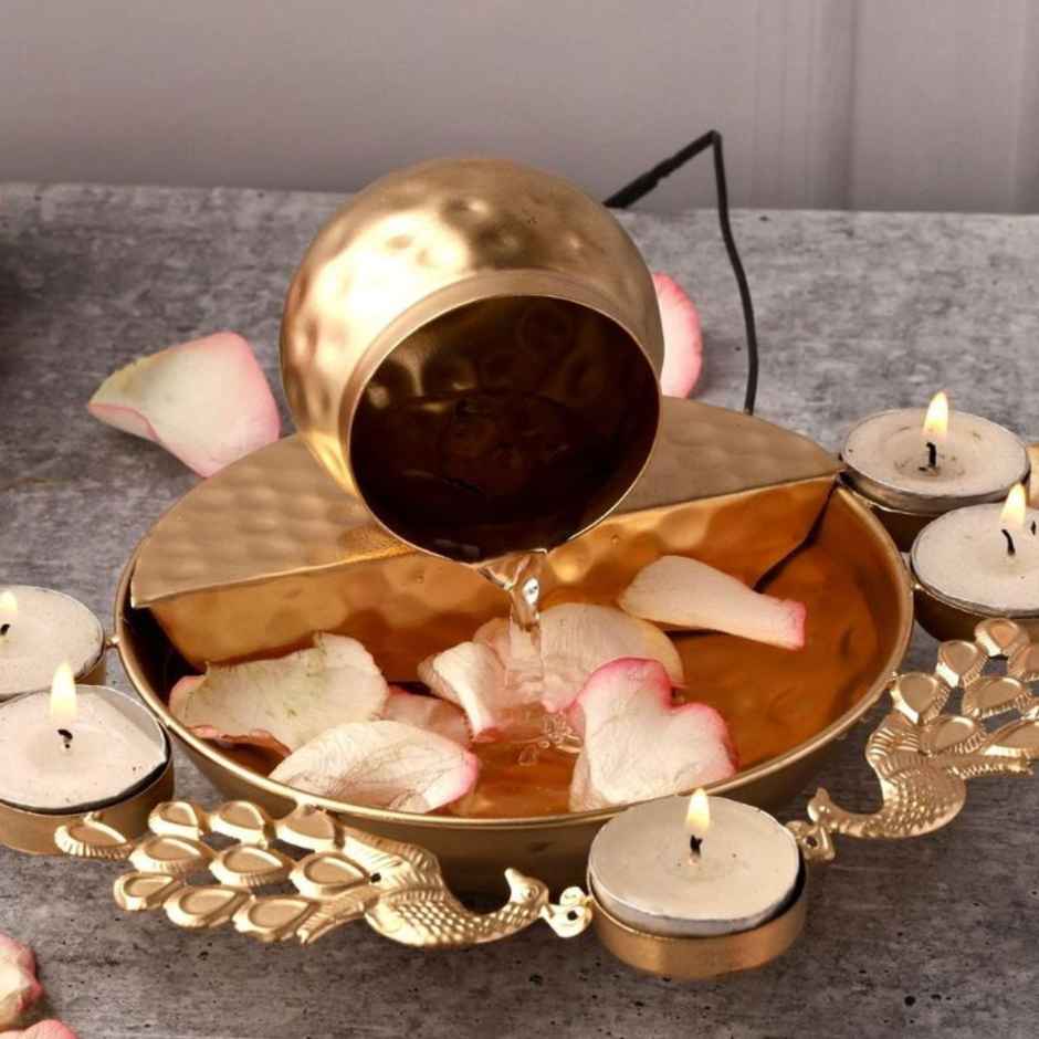 Urban Born Peacock Water Fountain Urli Bowl