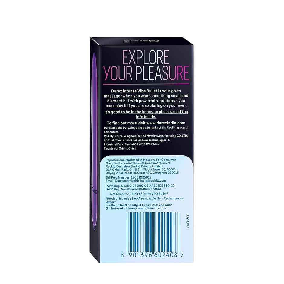 Durex Intense Vibe Bullet (1pc) & Durex Lube - Real Feel - Long Lasting Lubricant (50ml) Combo