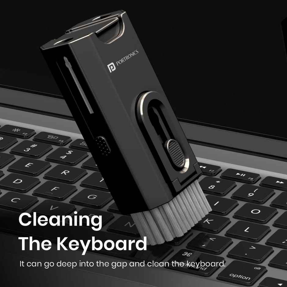 Portronics Clean M 8 In 1 Gadget Cleaning Kit with Mobile Holder for Smartphone, Tablet, Laptop, Earbuds - Black
