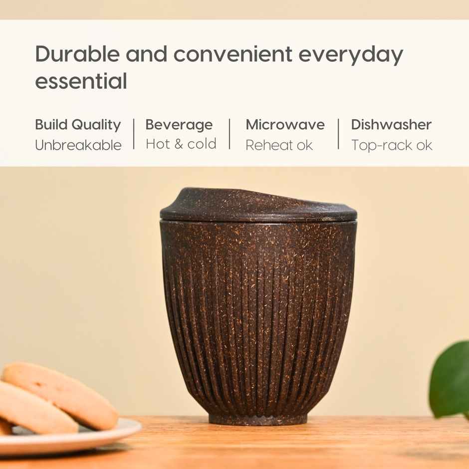 Eha Earth Friendly Retro Mug with Lid | 250 ml | Coffee Husk Biocomposite