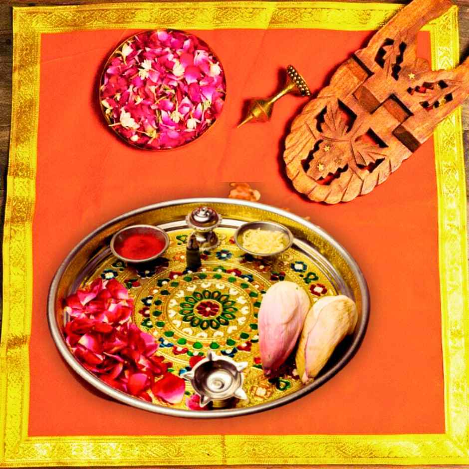 Golden Puja Thali Design | Size 10.75 inch | Divine Vibes