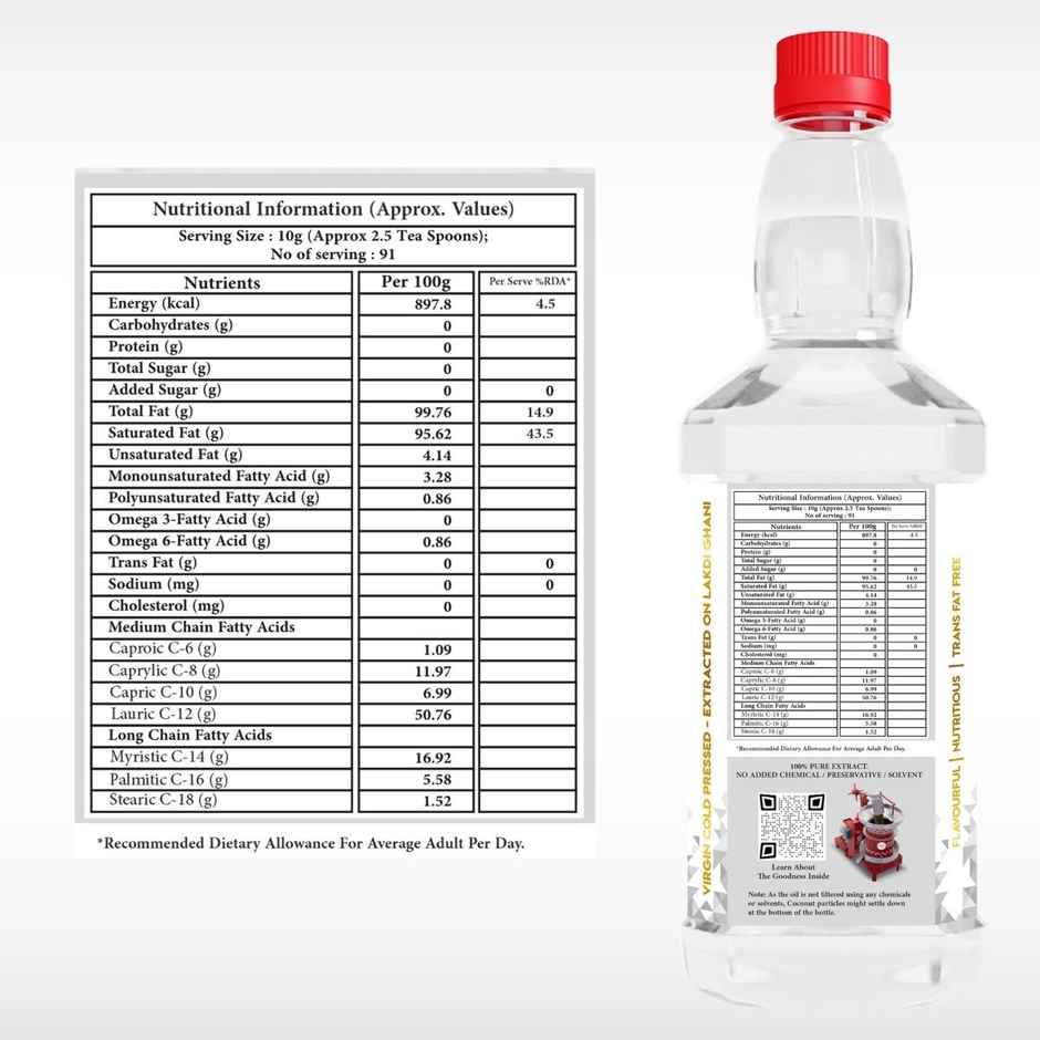 Indic Wisdom Virgin Coconut Wood Pressed Oil (Nariyal Oil) | Cold Pressed - Extracted On Wooden Churner