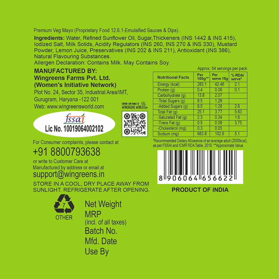 Wingreens Farms Premium Veg Mayo(800gms) & Tandoori Mayo(180gms) Combo