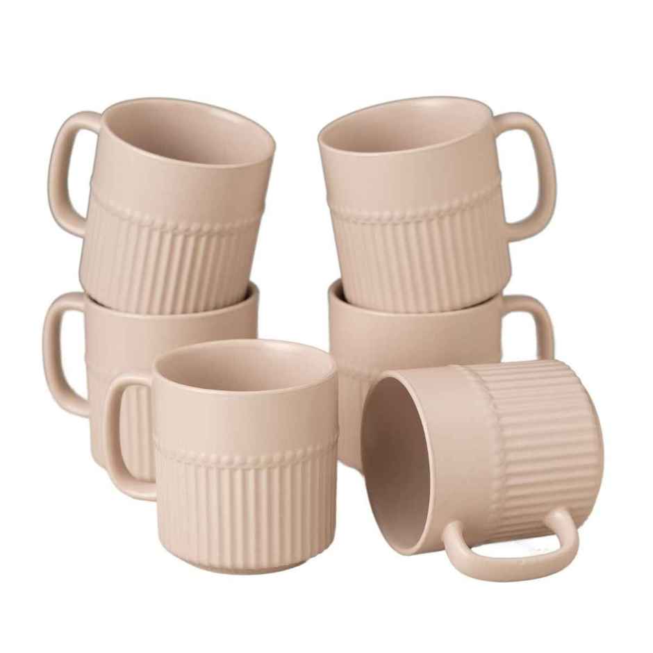Clay Craft Fine Ceramic Crimson Ivory Coffee Mug Set Of 6 | Cups For Tea and Coffee