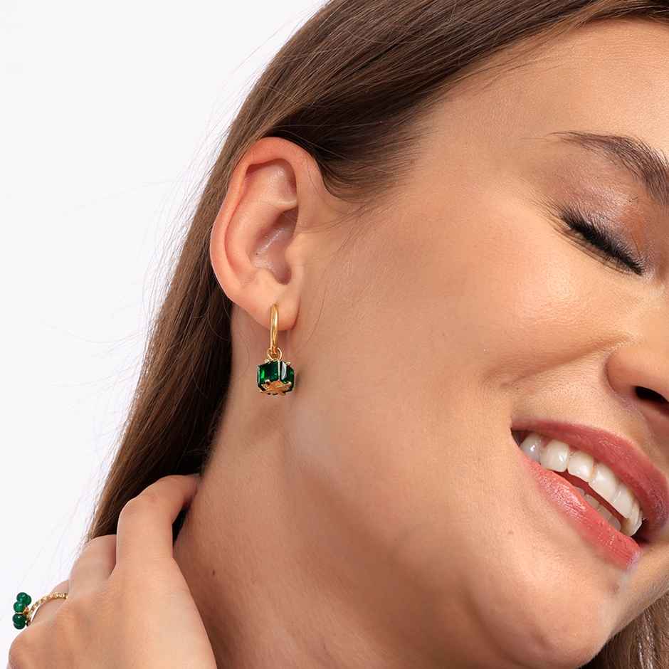 Palmonas Emerald Hoop Earrings For Womens | Waterproof And Anti-Tarnish